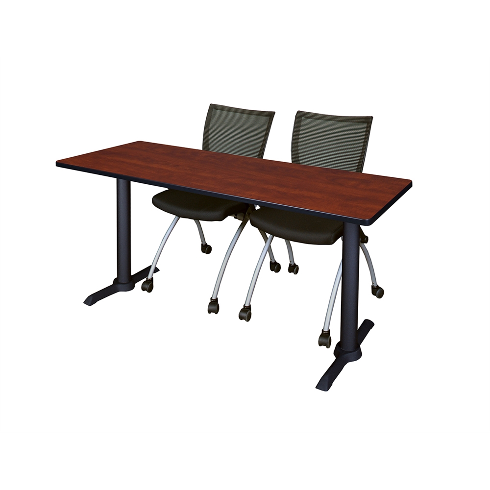 Cain 60" x 24" Training Table- Cherry & 2 Apprentice Chairs- Black. Picture 1