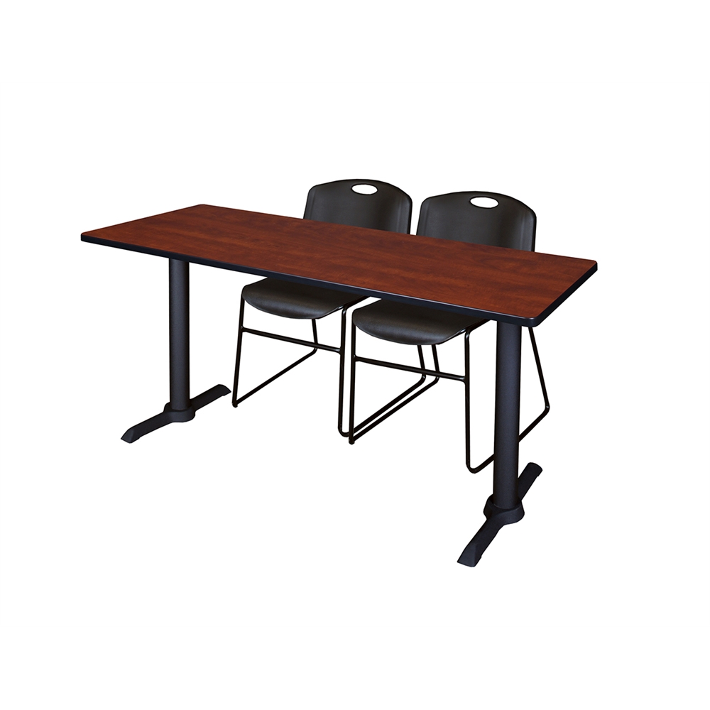 Cain 60" x 24" Training Table- Cherry & 2 Zeng Stack Chairs- Black. Picture 1