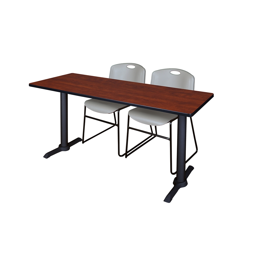 Cain 60" x 24" Training Table- Cherry & 2 Zeng Stack Chairs- Grey. Picture 1