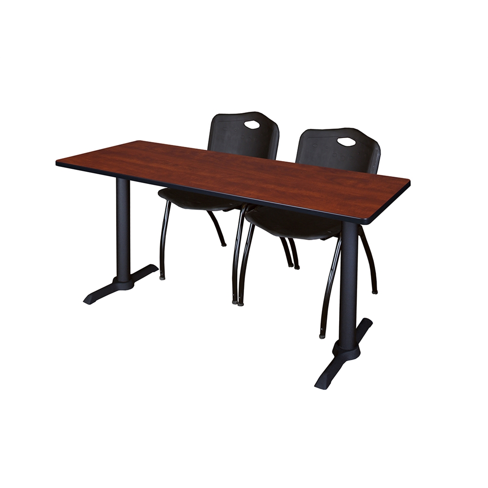 Cain 60" x 24" Training Table- Cherry & 2 'M' Stack Chairs- Black. Picture 1