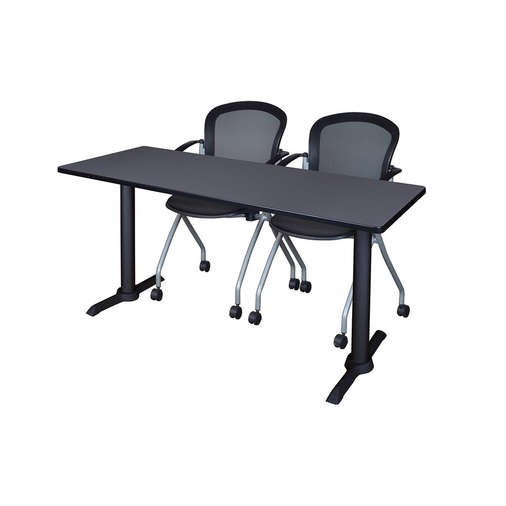 Cain 60" x 24" Training Table- Grey & 2 Cadence Nesting Chairs- Black. Picture 1