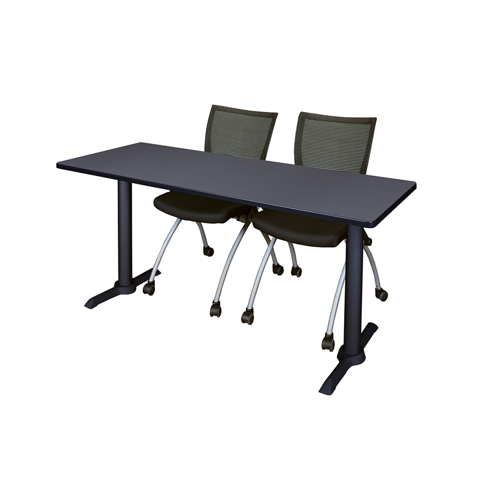 Cain 60" x 24" Training Table- Grey & 2 Apprentice Chairs- Black. Picture 1