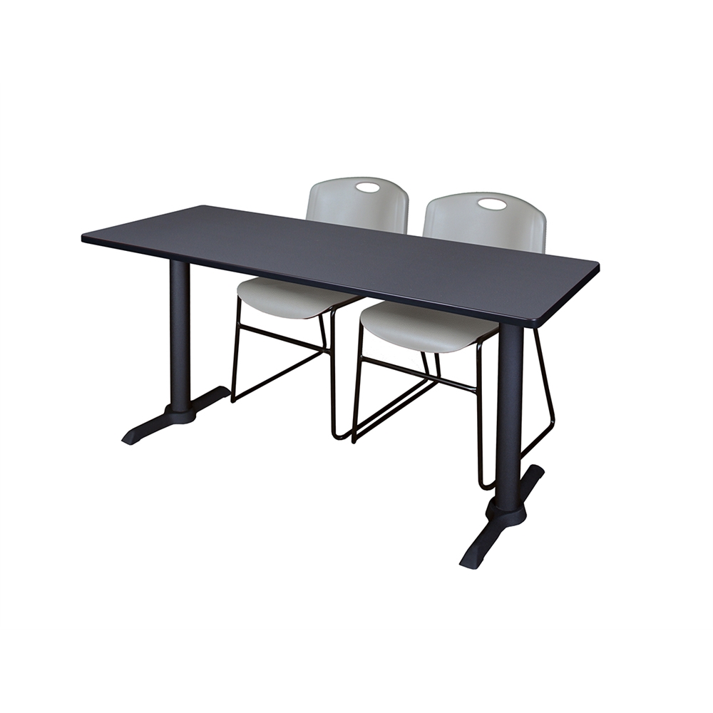 Cain 60" x 24" Training Table- Grey & 2 Zeng Stack Chairs- Grey. Picture 1