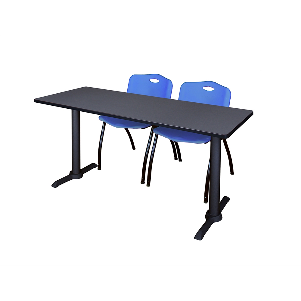 Cain 60" x 24" Training Table- Grey & 2 'M' Stack Chairs- Blue. Picture 1
