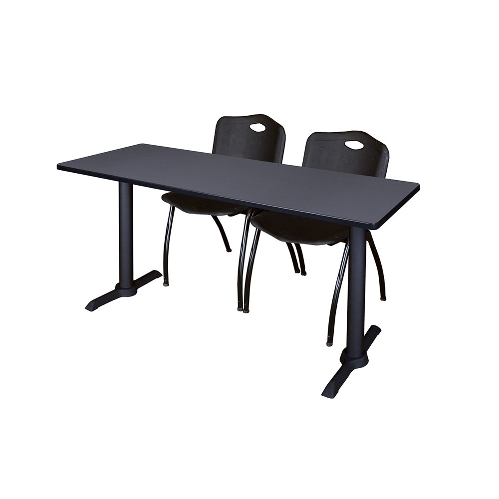 Cain 60" x 24" Training Table- Grey & 2 'M' Stack Chairs- Black. Picture 1
