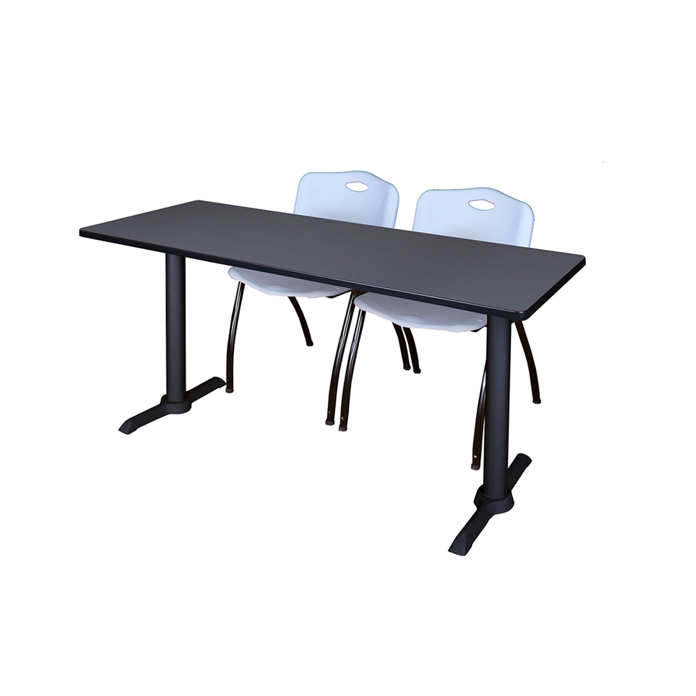 Cain 60" x 24" Training Table- Grey & 2 'M' Stack Chairs- Grey. Picture 1