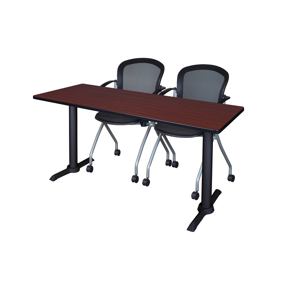 Cain 60" x 24" Training Table- Mahogany & 2 Cadence Nesting Chairs- Black. Picture 1