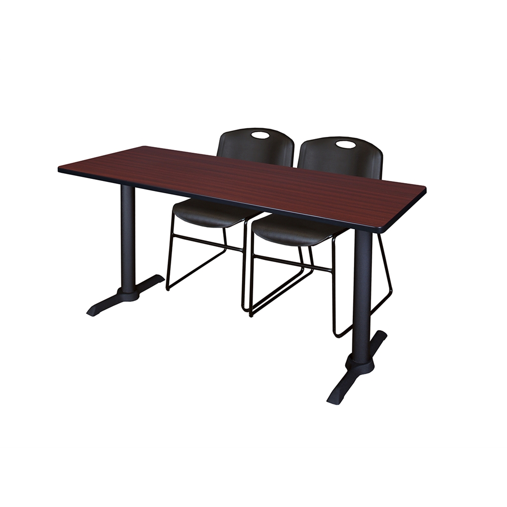 Cain 60" x 24" Training Table- Mahogany & 2 Zeng Stack Chairs- Black. Picture 1