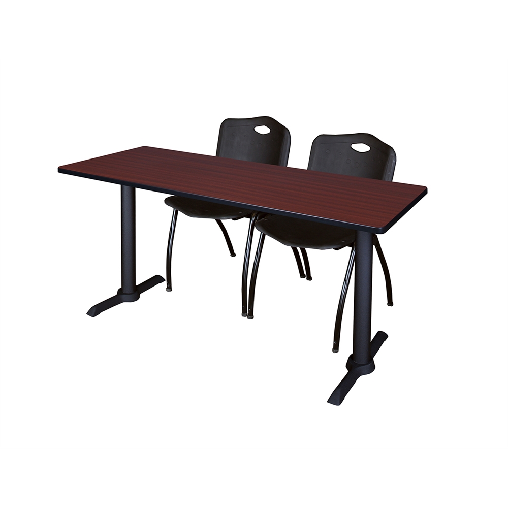 Cain 60" x 24" Training Table- Mahogany & 2 'M' Stack Chairs- Black. Picture 1