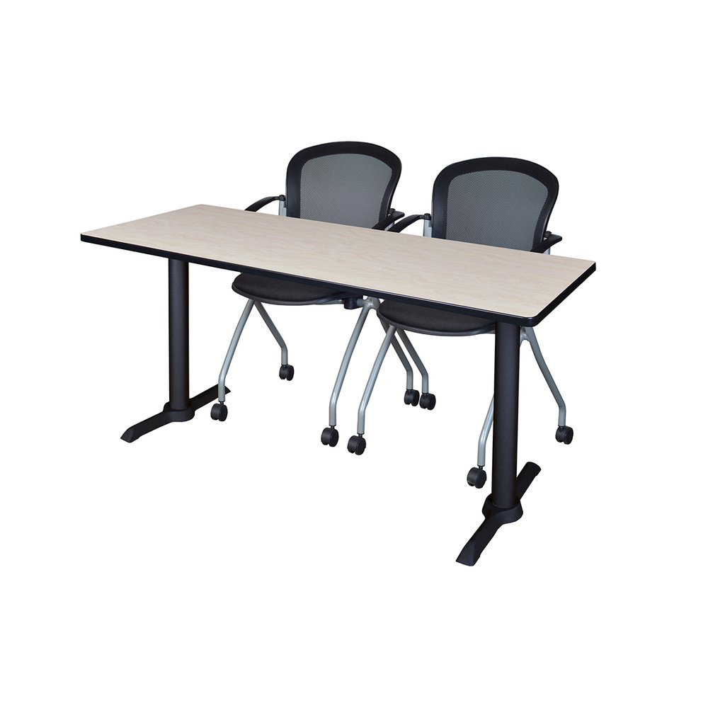 Cain 60" x 24" Training Table- Maple & 2 Cadence Nesting Chairs- Black. Picture 1