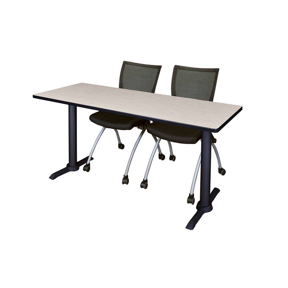 Cain 60" x 24" Training Table- Maple & 2 Apprentice Chairs- Black. Picture 1