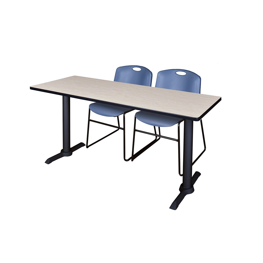 Cain 60" x 24" Training Table- Maple & 2 Zeng Stack Chairs- Blue. Picture 1