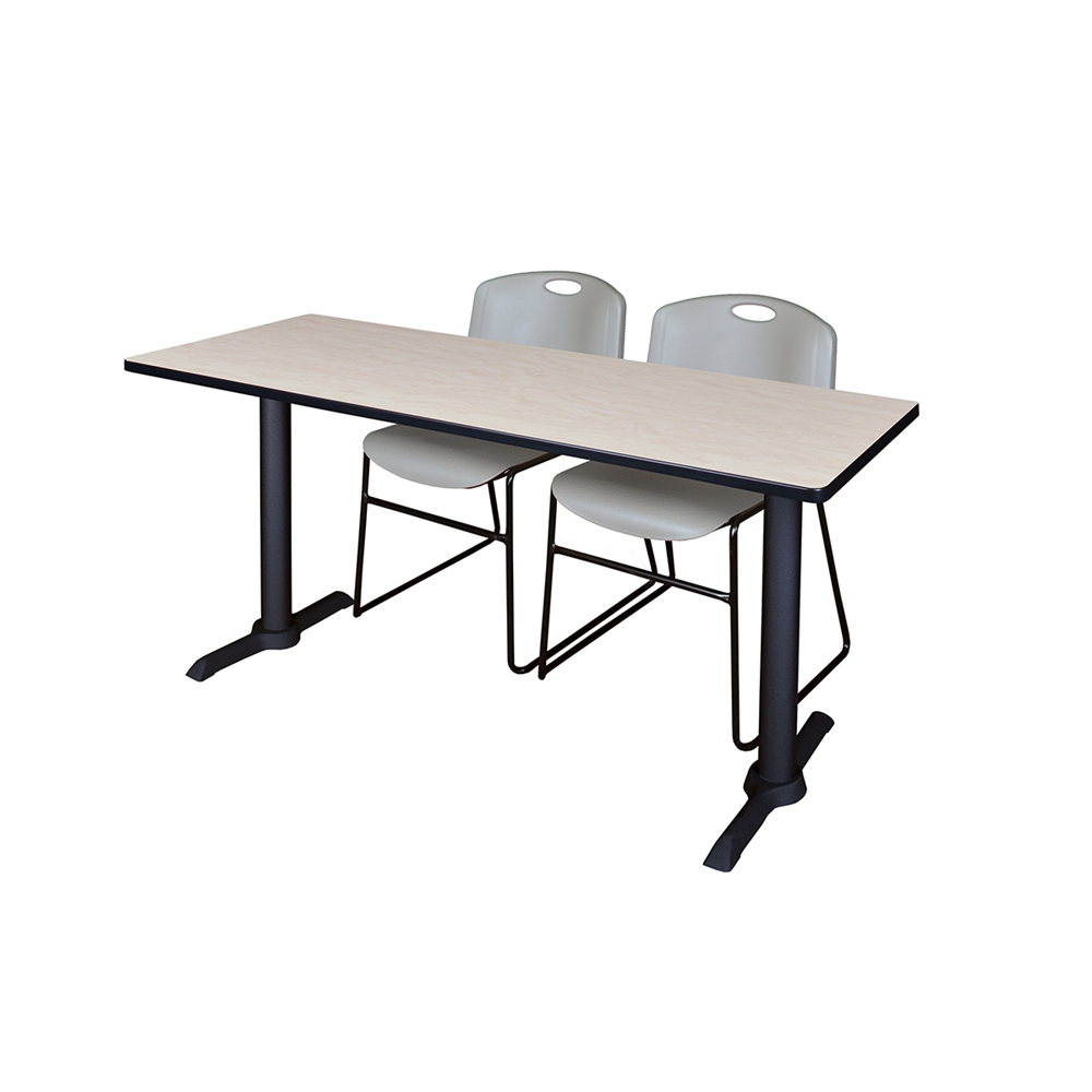 Cain 60" x 24" Training Table- Maple & 2 Zeng Stack Chairs- Grey. Picture 1