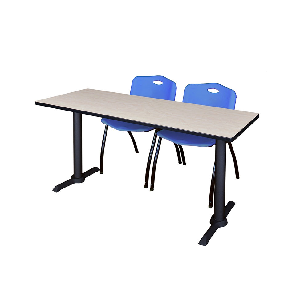Cain 60" x 24" Training Table- Maple & 2 'M' Stack Chairs- Blue. Picture 1