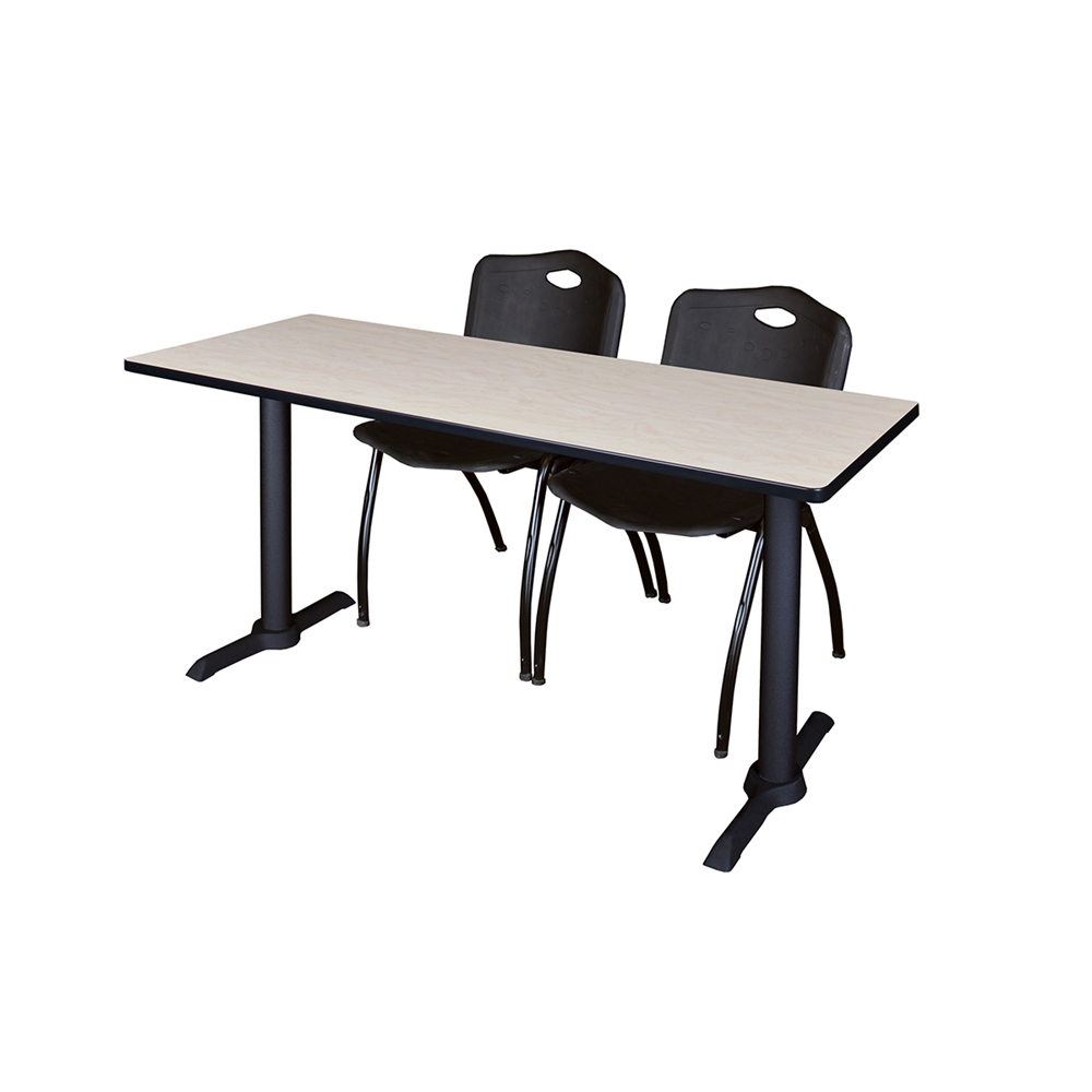 Cain 60" x 24" Training Table- Maple & 2 'M' Stack Chairs- Black. Picture 1