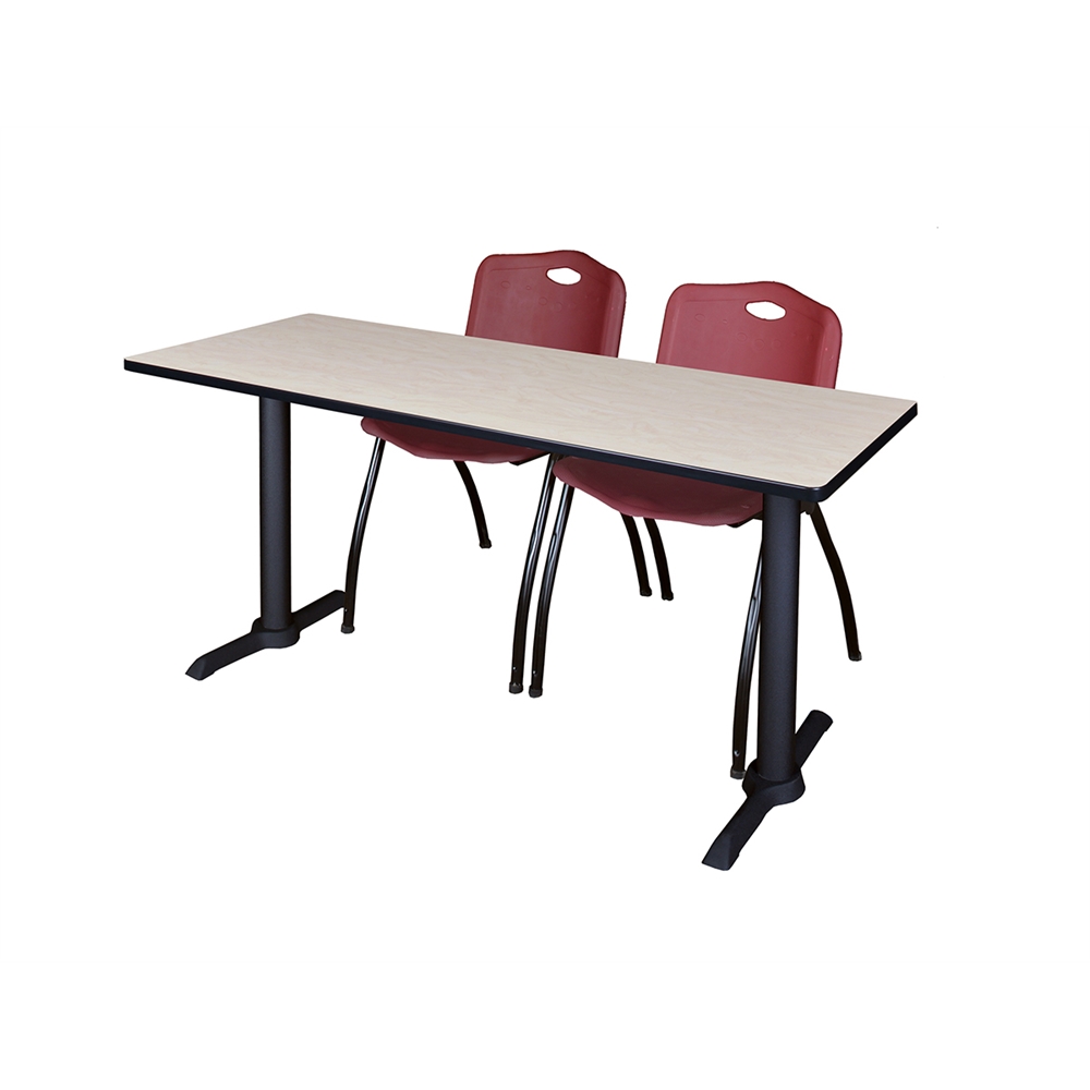 Cain 60" x 24" Training Table- Maple & 2 'M' Stack Chairs- Burgundy. Picture 1