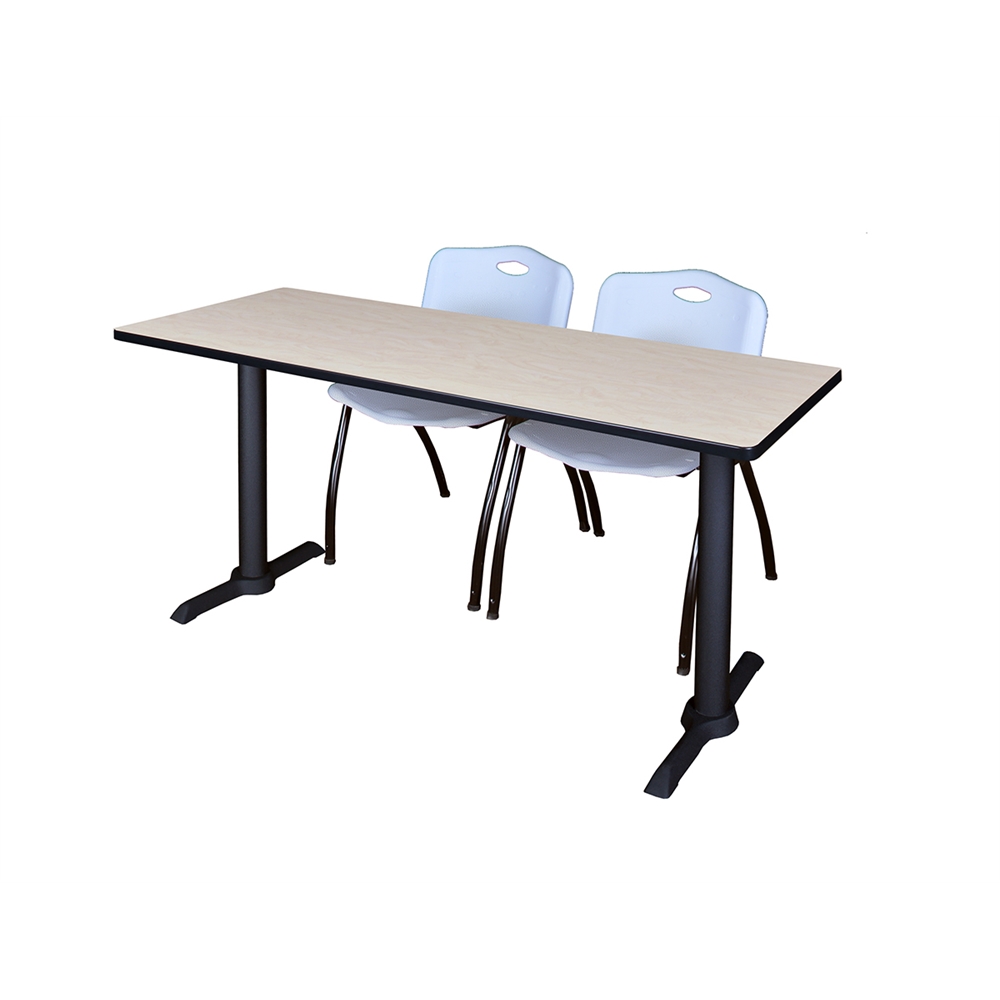 Cain 60" x 24" Training Table- Maple & 2 'M' Stack Chairs- Grey. Picture 1