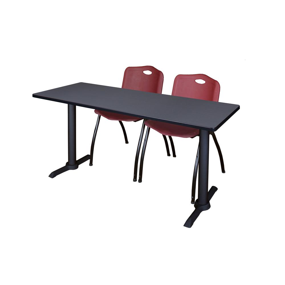 Cain 66" x 24" Training Table- Grey & 2 'M' Stack Chairs- Burgundy. Picture 1