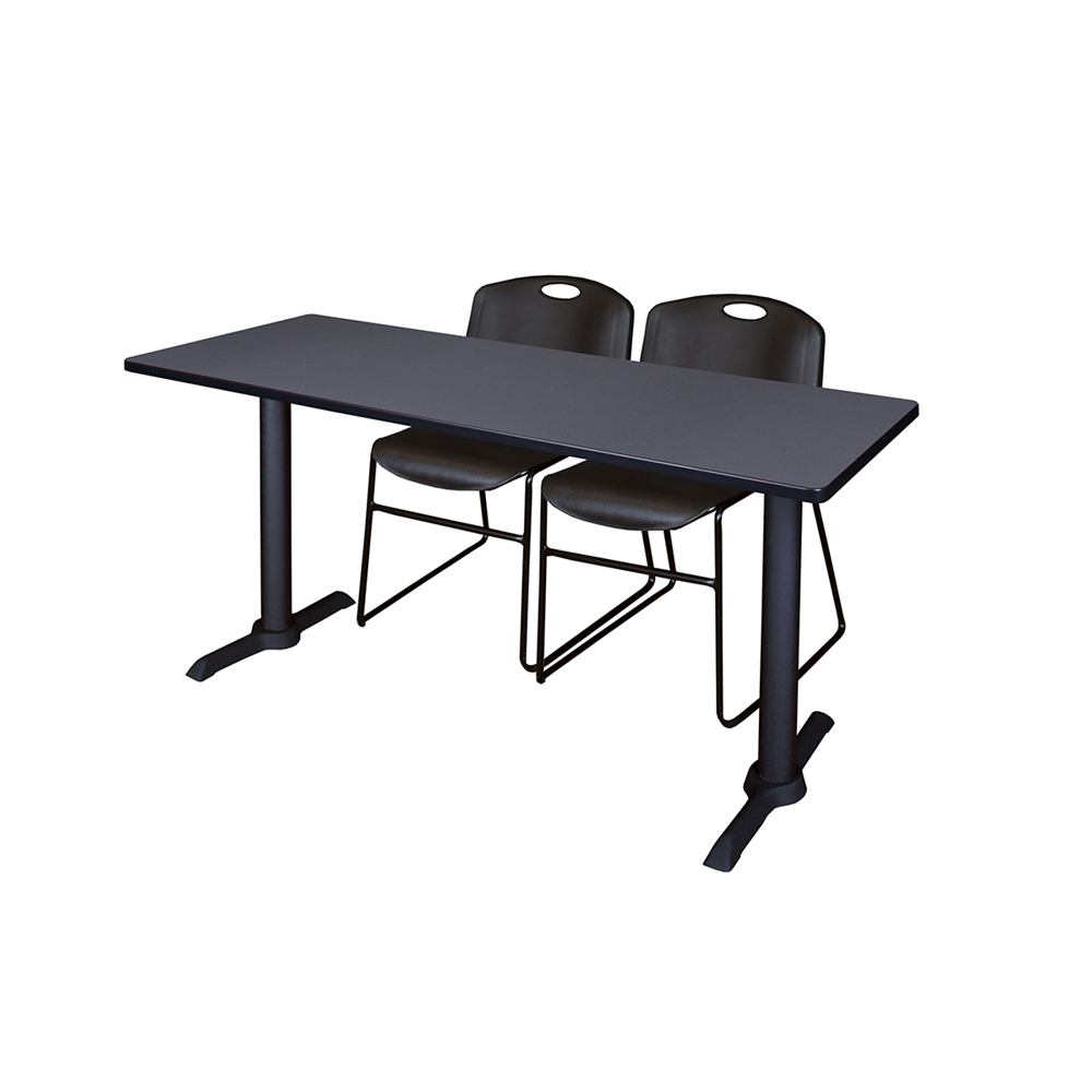 Cain 66" x 24" Training Table- Grey & 2 Zeng Stack Chairs- Black. Picture 1