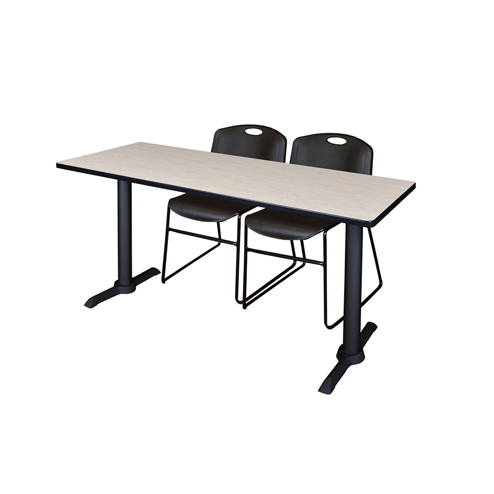 Cain 66" x 24" Training Table- Maple & 2 Zeng Stack Chairs- Black. Picture 1