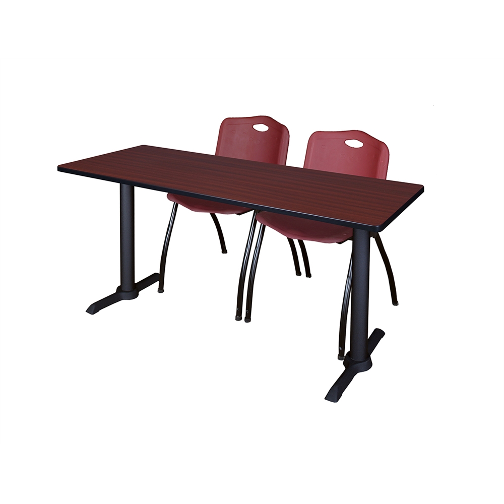 Cain 72" x 24" Training Table- Mahogany & 2 'M' Stack Chairs- Burgundy. Picture 1