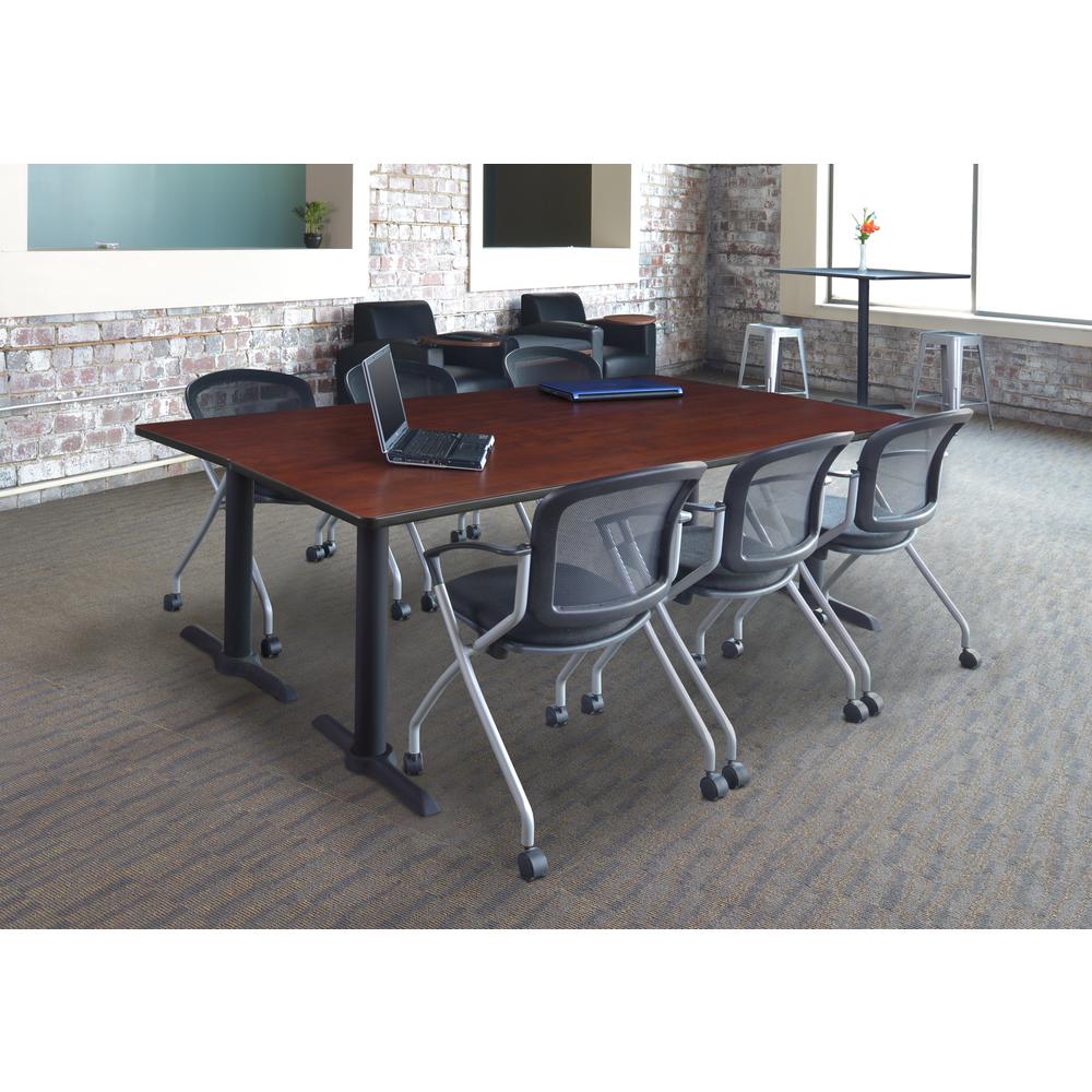 Cain 84" x 24" Training Table- Cherry & 3 Cadence Nesting Chairs- Black. Picture 7