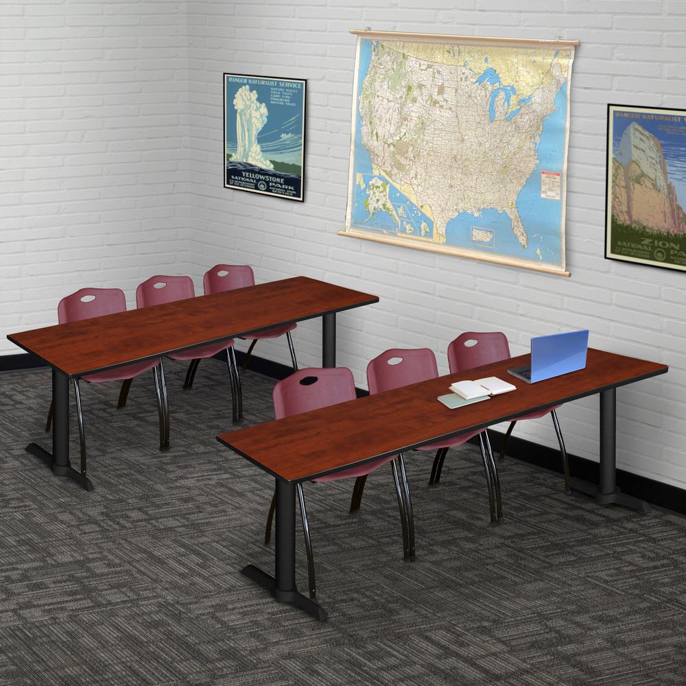 Cain 84" x 24" Training Table- Cherry & 3 'M' Stack Chairs- Burgundy. Picture 2