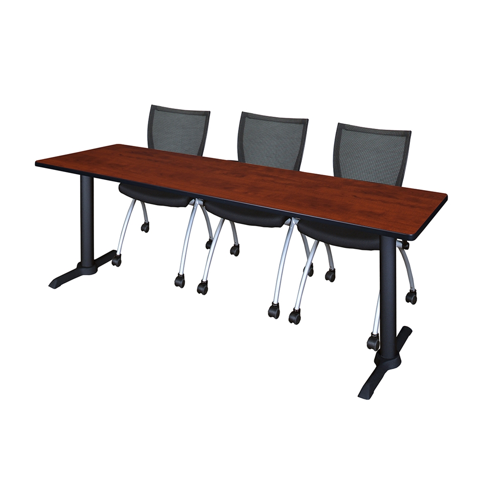 Cain 84" x 24" Training Table- Cherry & 3 Apprentice Chairs- Black. Picture 1