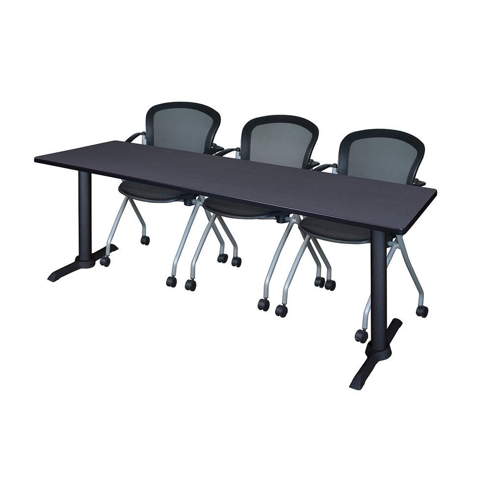 Cain 84" x 24" Training Table- Grey & 3 Cadence Nesting Chairs- Black. Picture 1