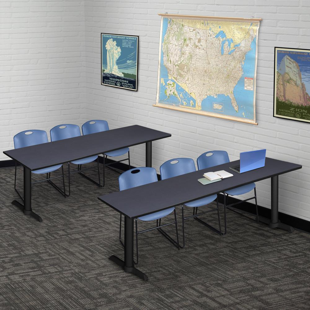 Cain 84" x 24" Training Table- Grey & 3 Zeng Stack Chairs- Blue. Picture 2