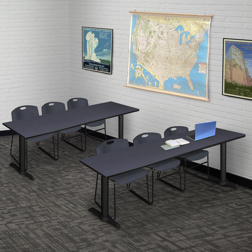 Cain 84" x 24" Training Table- Grey & 3 Zeng Stack Chairs- Black. Picture 2