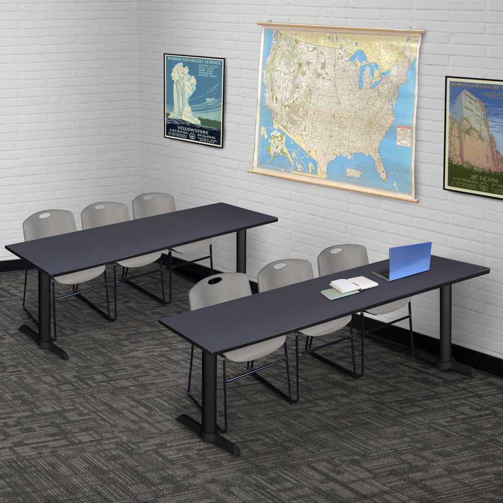 Cain 84" x 24" Training Table- Grey & 3 Zeng Stack Chairs- Grey. Picture 2