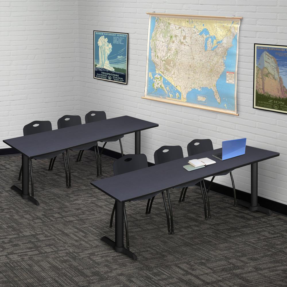Cain 84" x 24" Training Table- Grey & 3 'M' Stack Chairs- Black. Picture 2