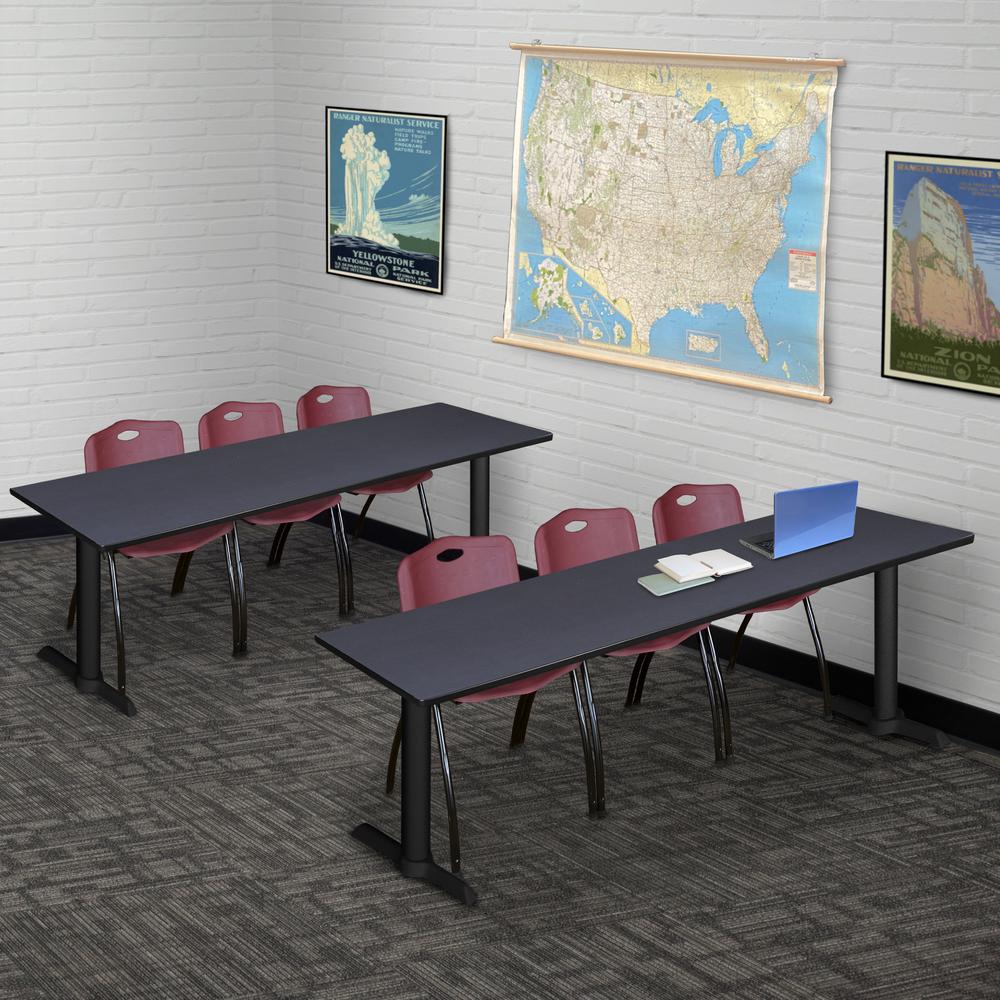 Cain 84" x 24" Training Table- Grey & 3 'M' Stack Chairs- Burgundy. Picture 2