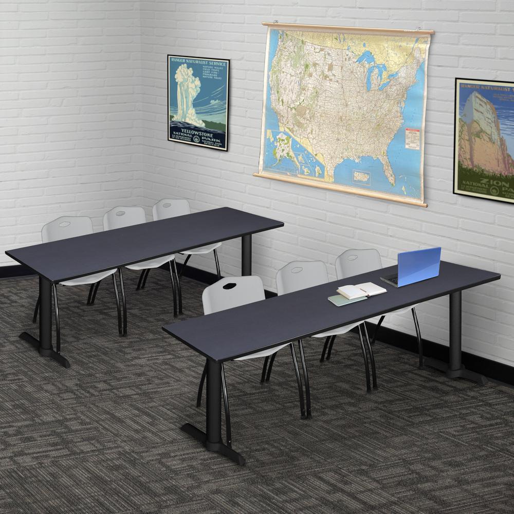 Cain 84" x 24" Training Table- Grey & 3 'M' Stack Chairs- Grey. Picture 2