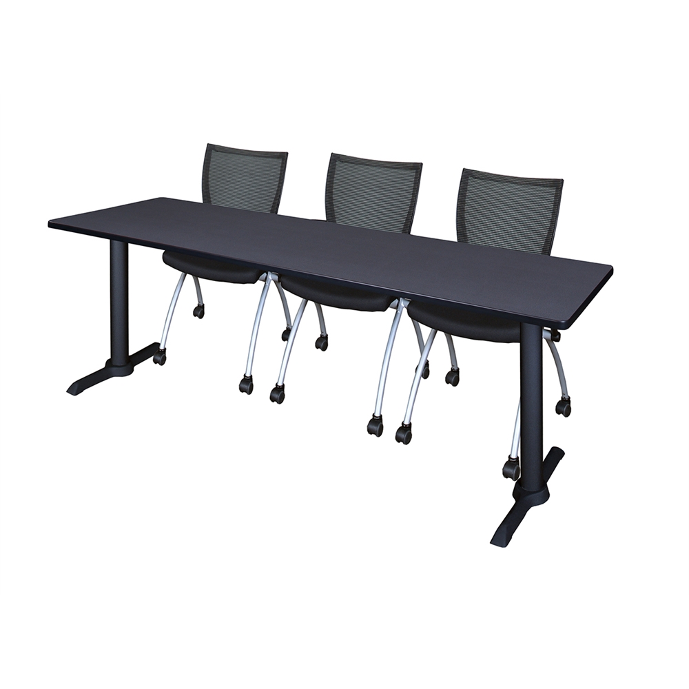Cain 84" x 24" Training Table- Grey & 3 Apprentice Chairs- Black. Picture 1