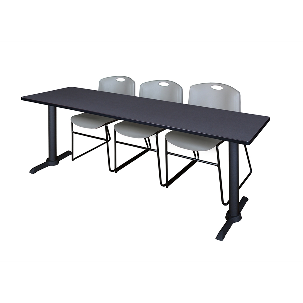 Cain 84" x 24" Training Table- Grey & 3 Zeng Stack Chairs- Grey. Picture 1