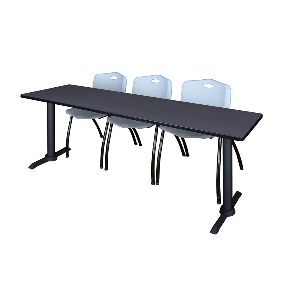 Cain 84" x 24" Training Table- Grey & 3 'M' Stack Chairs- Grey. Picture 1