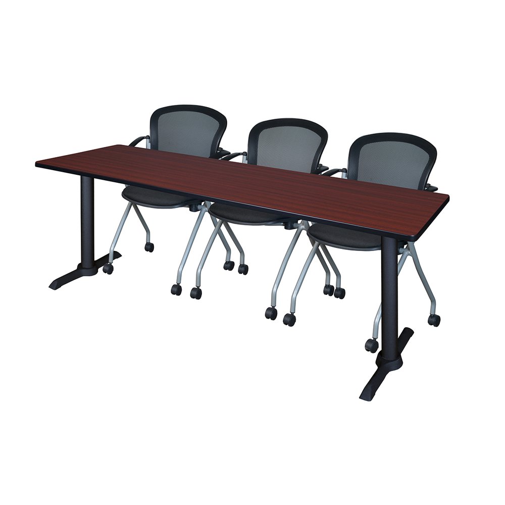Cain 84" x 24" Training Table- Mahogany & 3 Cadence Nesting Chairs- Black. Picture 1