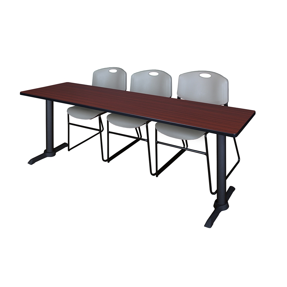Cain 84" x 24" Training Table- Mahogany & 3 Zeng Stack Chairs- Grey. Picture 1