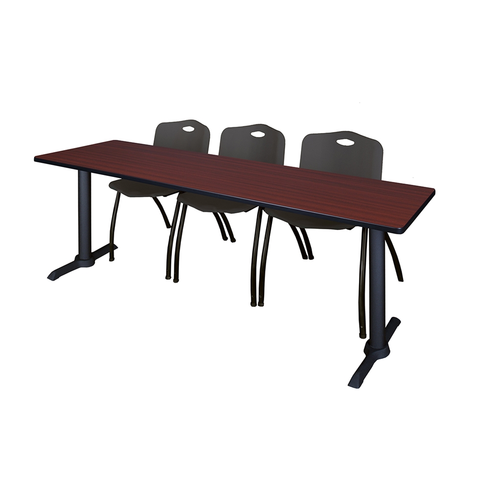 Cain 84" x 24" Training Table- Mahogany & 3 'M' Stack Chairs- Black. Picture 1