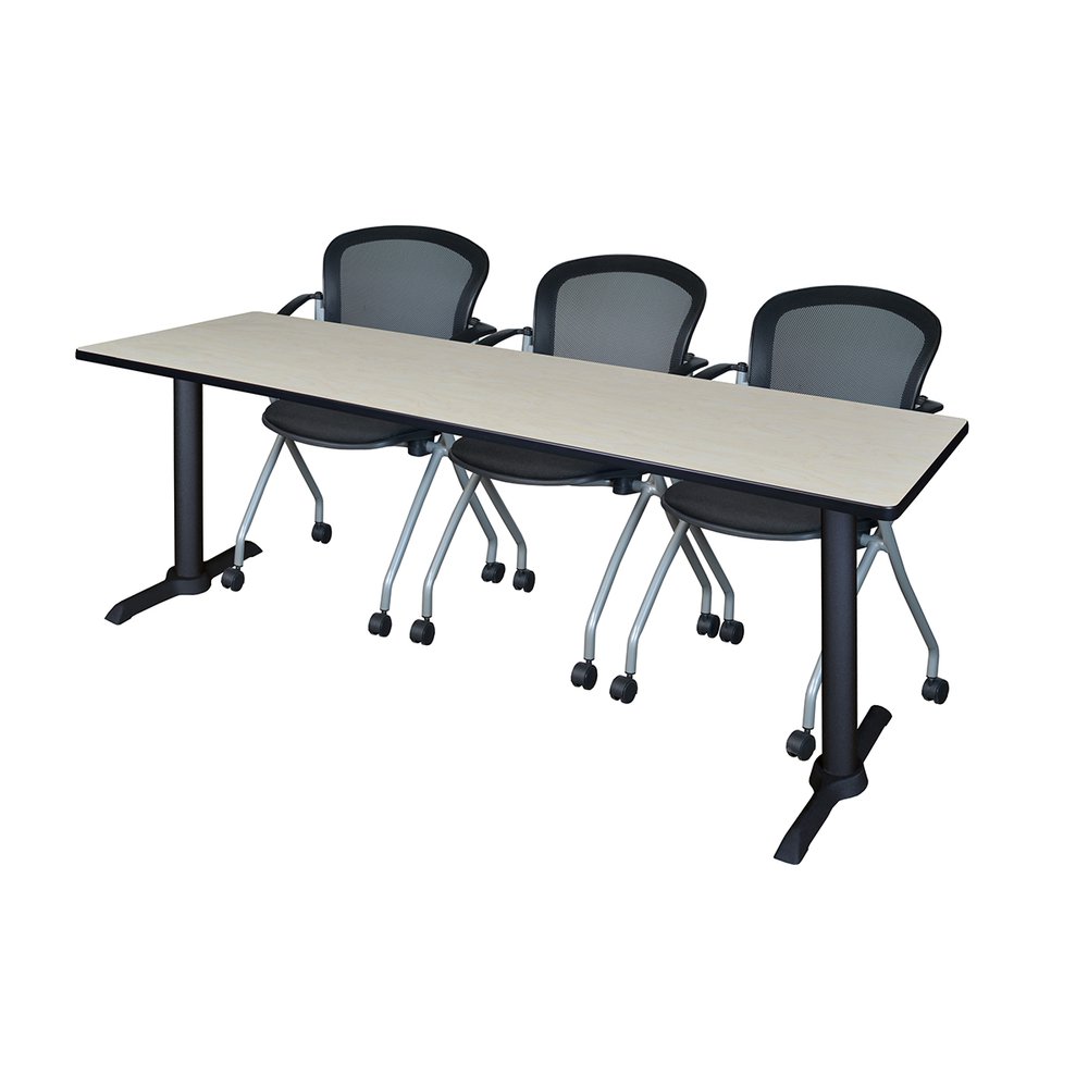 Cain 84" x 24" Training Table- Maple & 3 Cadence Nesting Chairs- Black. Picture 1