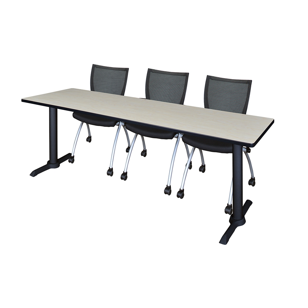 Cain 84" x 24" Training Table- Maple & 3 Apprentice Chairs- Black. Picture 1