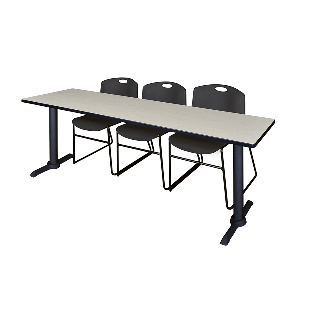Cain 84" x 24" Training Table- Maple & 3 Zeng Stack Chairs- Black. Picture 1