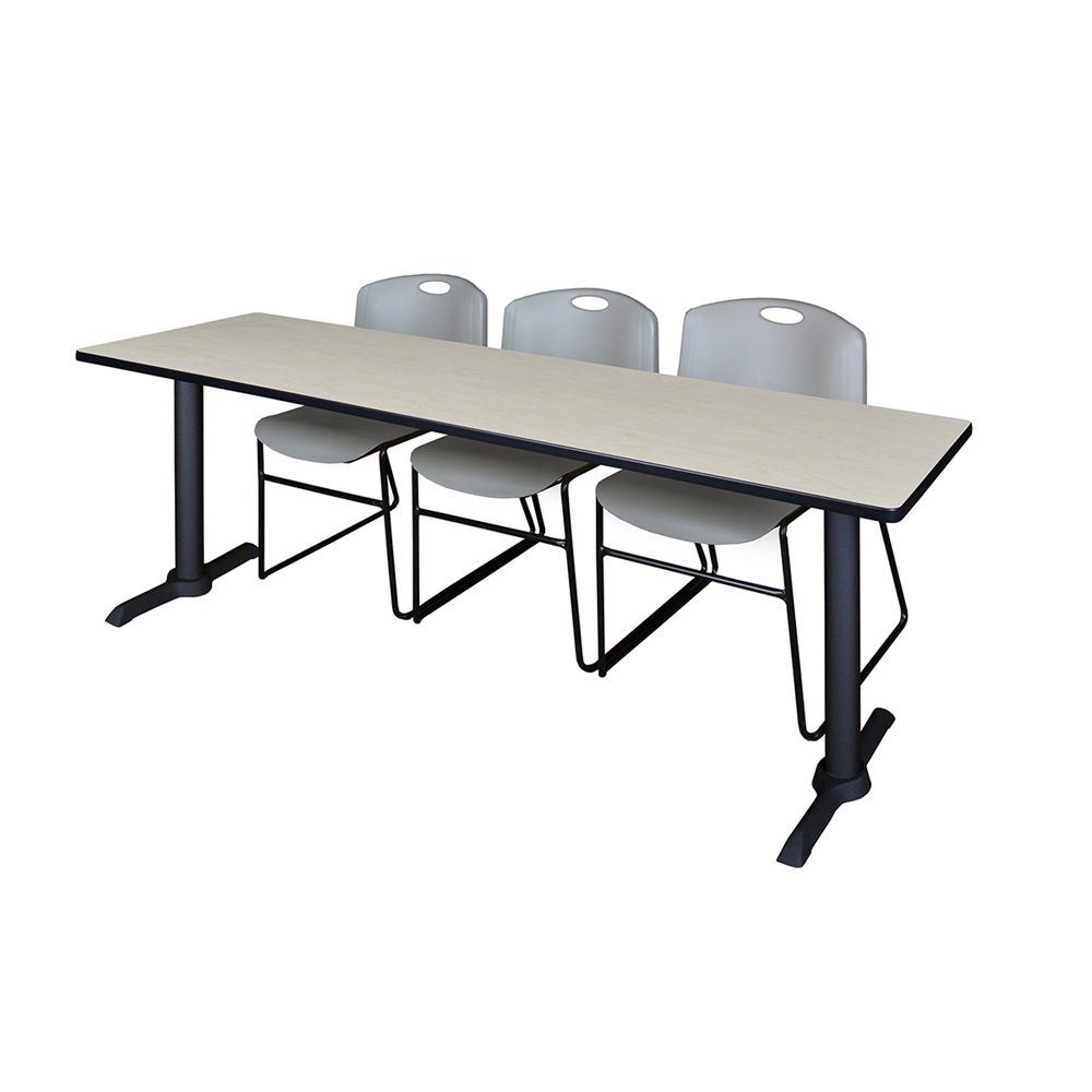 Cain 84" x 24" Training Table- Maple & 3 Zeng Stack Chairs- Grey. Picture 1