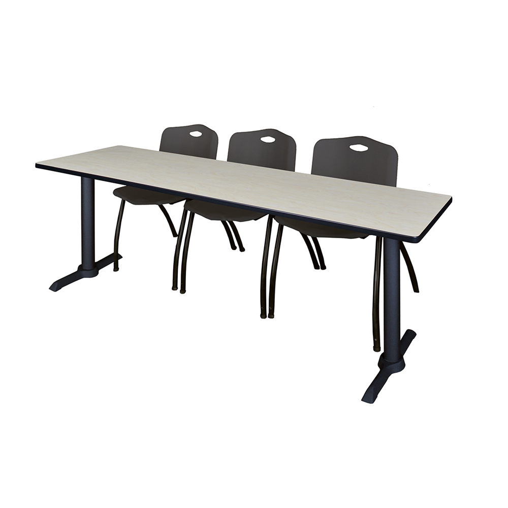 Cain 84" x 24" Training Table- Maple & 3 'M' Stack Chairs- Black. Picture 1