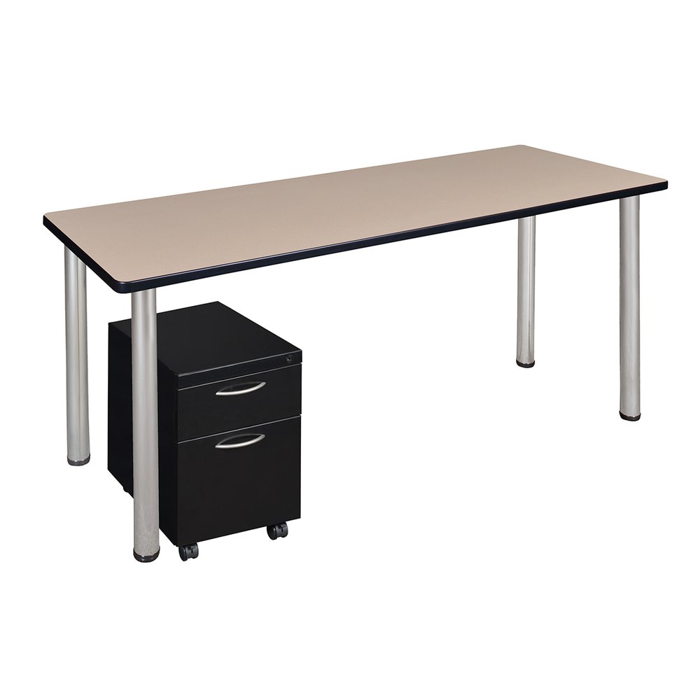 Kee 60" Single Mobile Pedestal Desk- Beige/ Chrome. The main picture.