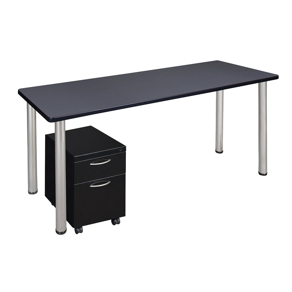 Kee 60" Single Mobile Pedestal Desk- Grey/ Chrome. Picture 1