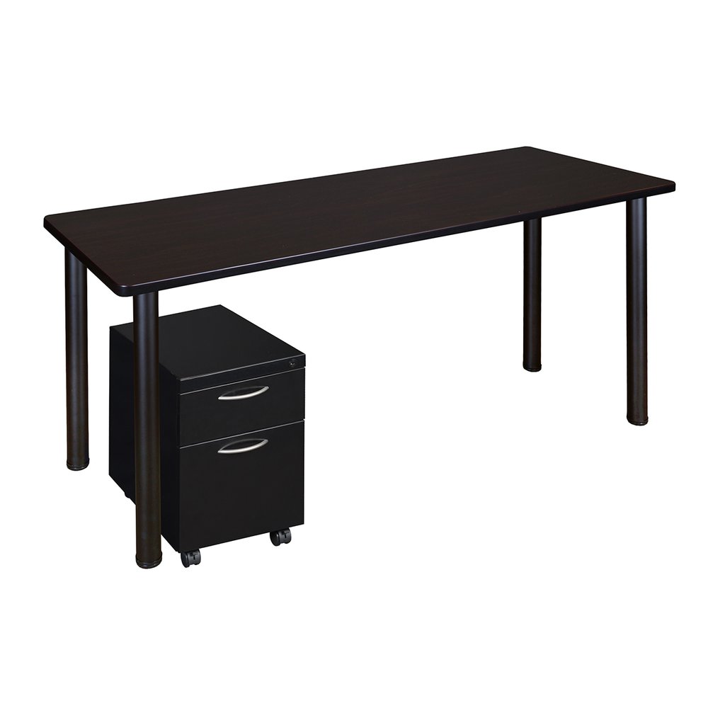 Kee 60" Single Mobile Pedestal Desk- Mocha Walnut/ Black. Picture 1