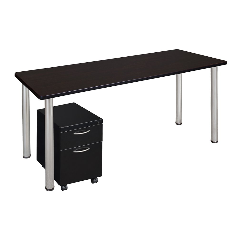Kee 60" Single Mobile Pedestal Desk- Mocha Walnut/ Chrome. The main picture.